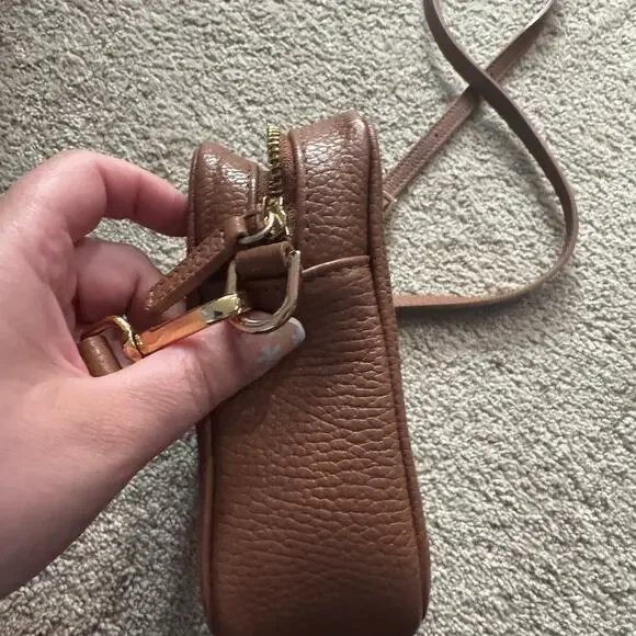 Quince Brown Italian Leather Small Crossbody Purse Bag Pebbled BROKEN ZIPPER - Picture 6 of 13